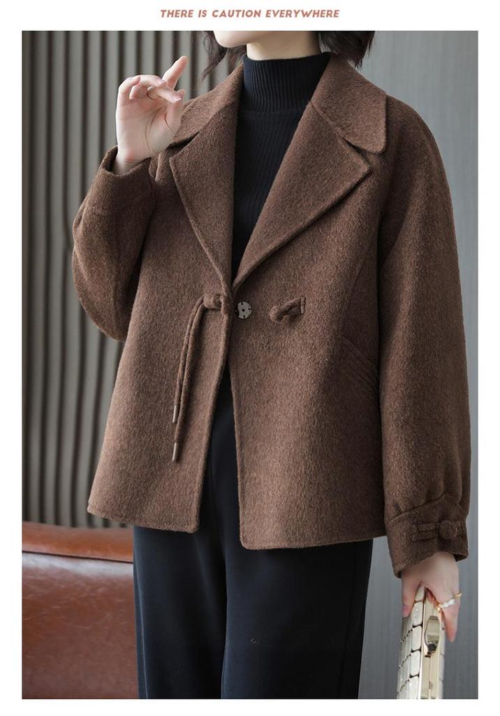 Spring & Autumn Wool Lapel Coat for Middle-aged Women