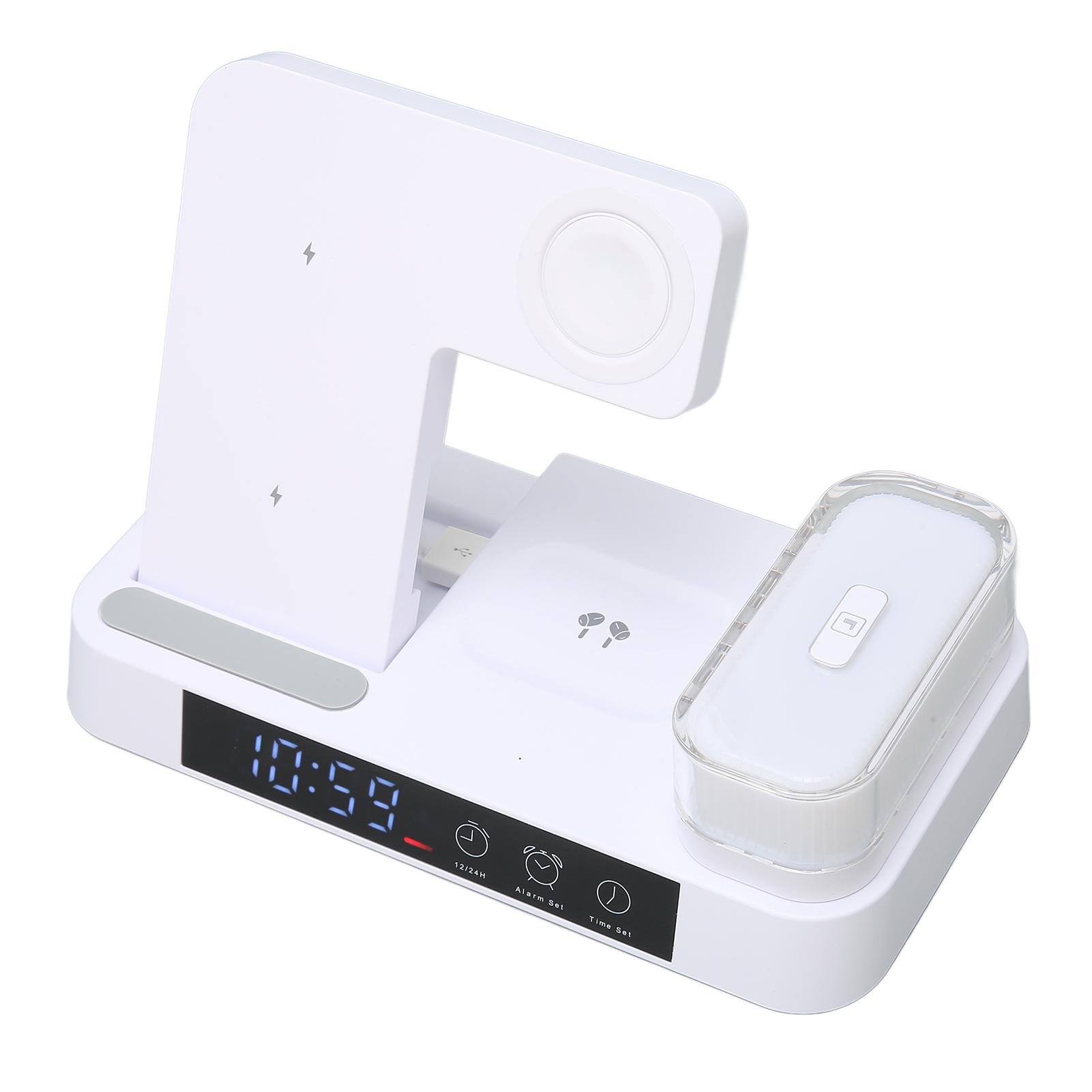 

Беспроводная зарядная станция 30 Вт 4 в 1 складная подставка для быстрой зарядки с будильником и ночным режимом