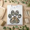 Camo Paw Print T Shirt with Gold Bow Cute Dog Lover Camouflage A509 Vintage Washed Streetwear Homme Soft Versatile Stylish