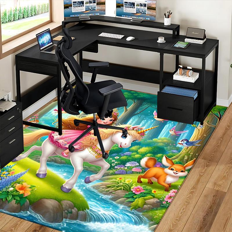 1pc Princess Unicorn Fantasy Office Chair Mat - Anime Cartoon Design, Non-Slip Carpet for Home Decor, Suitable for All Seasons.H094