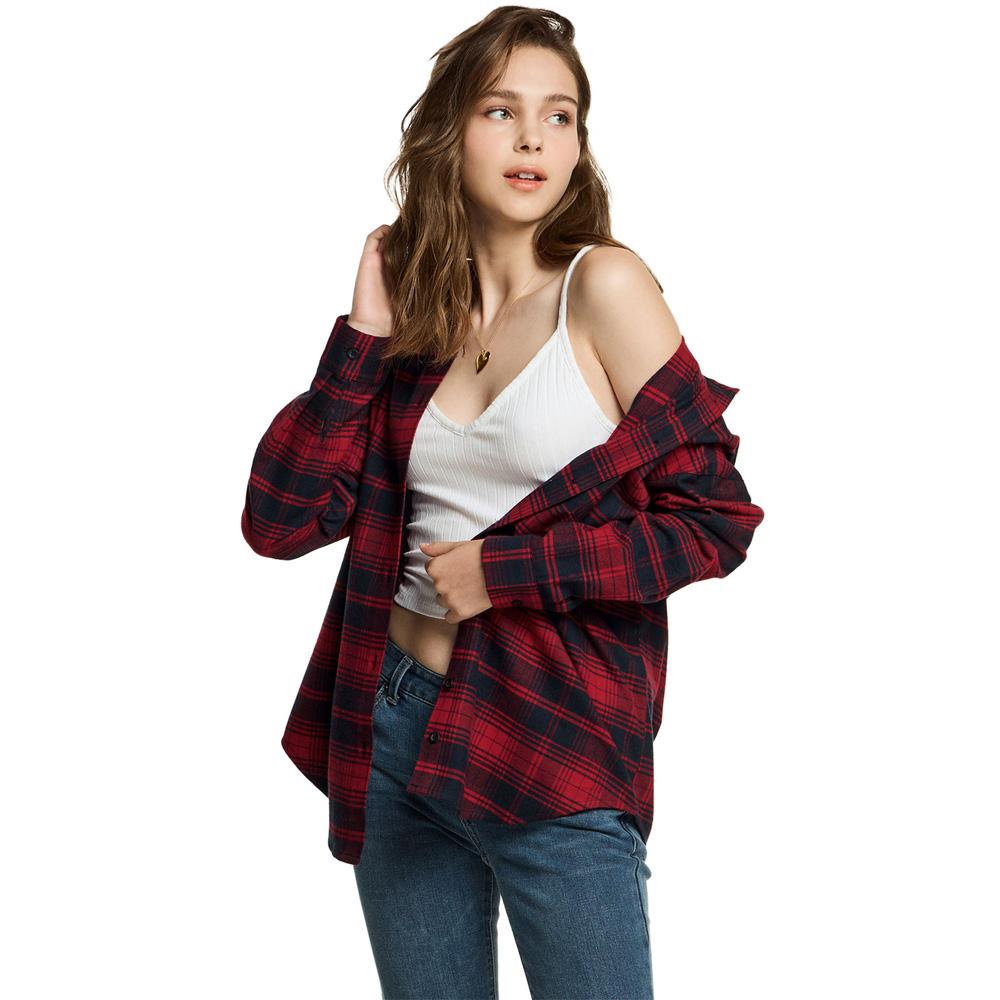Ssikyual Women'S Cotton Check Loose Fit Flannel Shirt
