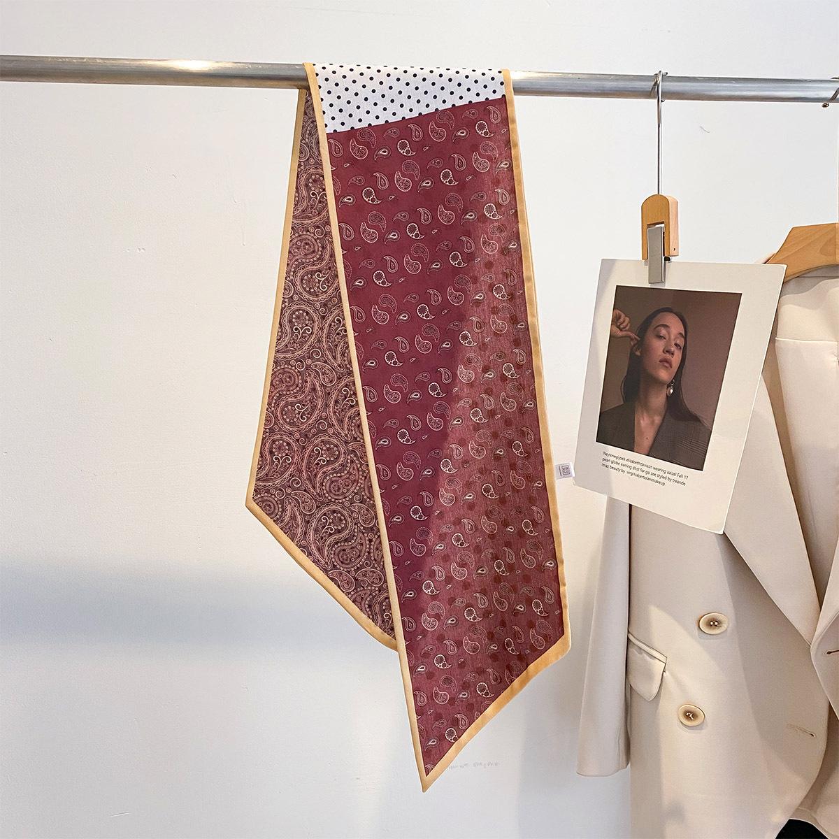 

Шарф для женщин на весну и лето. Модный длинный шарф в горошек с кешью и декоративным узором. Шарф для путешествий и деловых женщин. Длинный шарф. 21*144cm