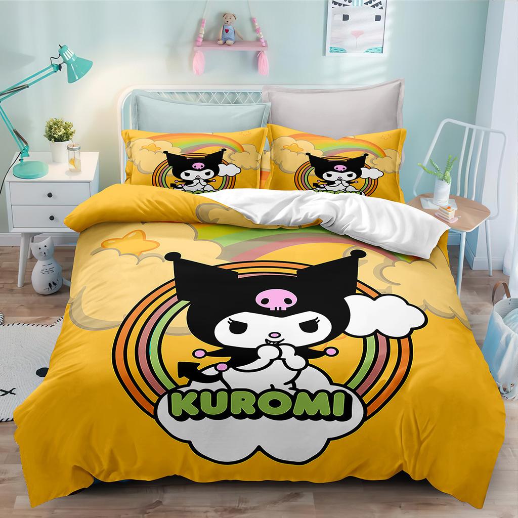 Cute Cartoon Kulomie Print Quilt Cover Pillowcase 3D Digital Printing Three-Piece Set