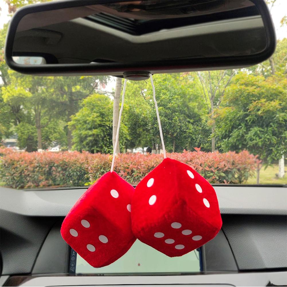Meerkleurige Nieuwjaarsdobbelstenen Leuke Achteruitkijkspiegels Styling Auto Achteruitkijkspiegel Hanger Pluizige Dobbelstenen Hangend Ornament Decoratie Cadeaus