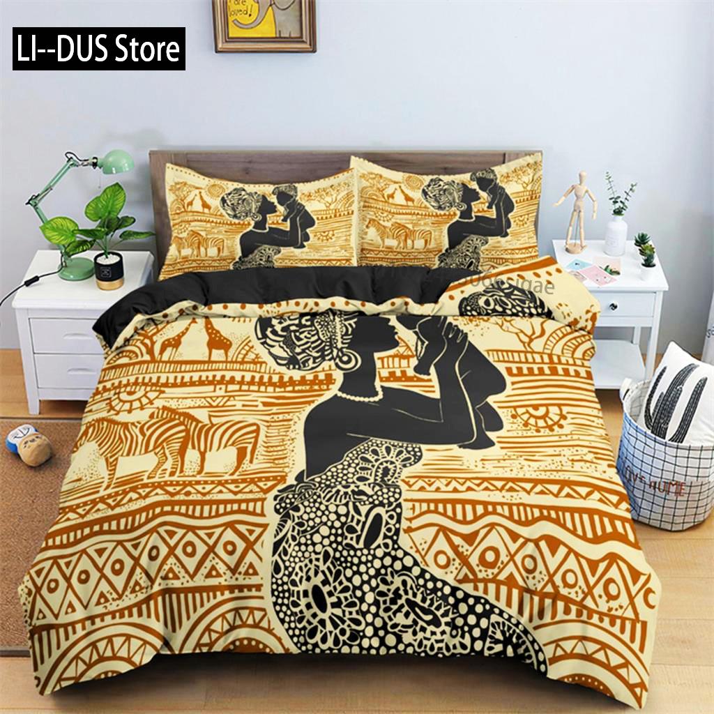 Duvet Cover African Woman Theme For Women Children Microfiber Exotic Comforter Cover Ethnic Afro Bedding Set Room Decoration