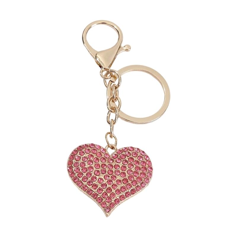 Sparkling Heart Keychain With Rhinestones Accent Zinc Alloy Design Bag Hanging Decoration For Women Gift Giving