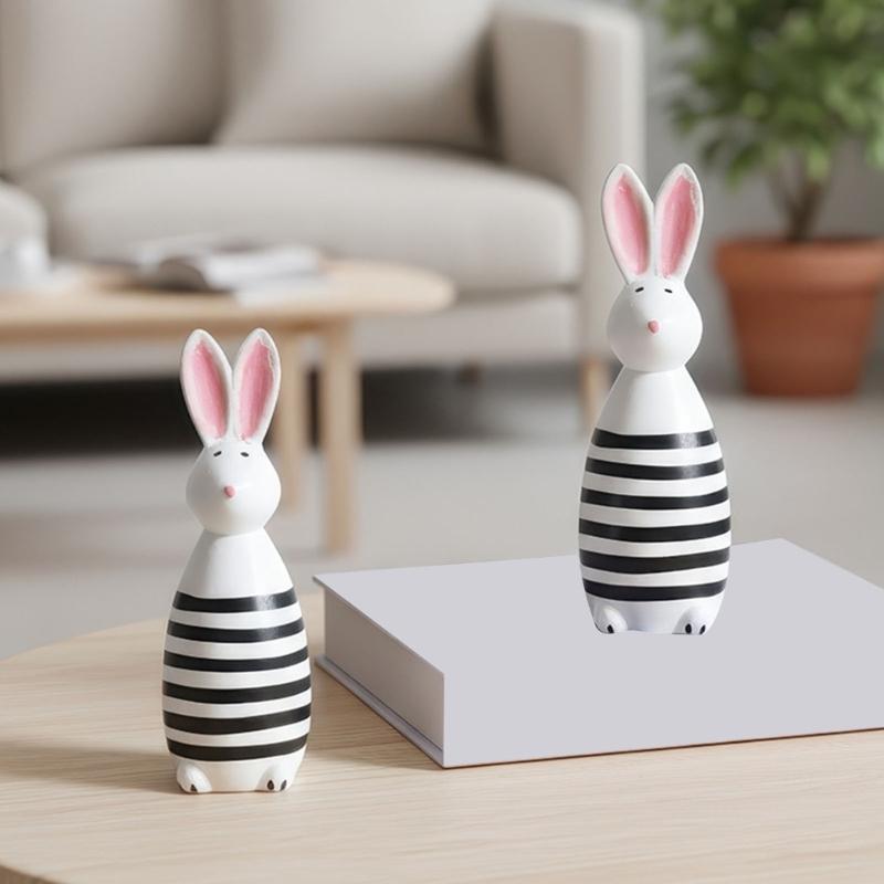 Wooden Bunnies Figurine Easter Rabbit Statue Indoor Easter Decoration Modern Art Spring Home Decors,Bunnies Sculpture