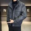 Men's 2025 Lightweight Leather Down Jacket: Stylish Short Winter Coat with Thick Stand Collar for Youth.
