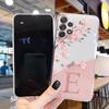 Initial Letter Case For Samsung A32 A22 A12 A13 A33 Capa Fashion Phone Cover Pink Flowers Alphabet Transparent Clear Back Funda