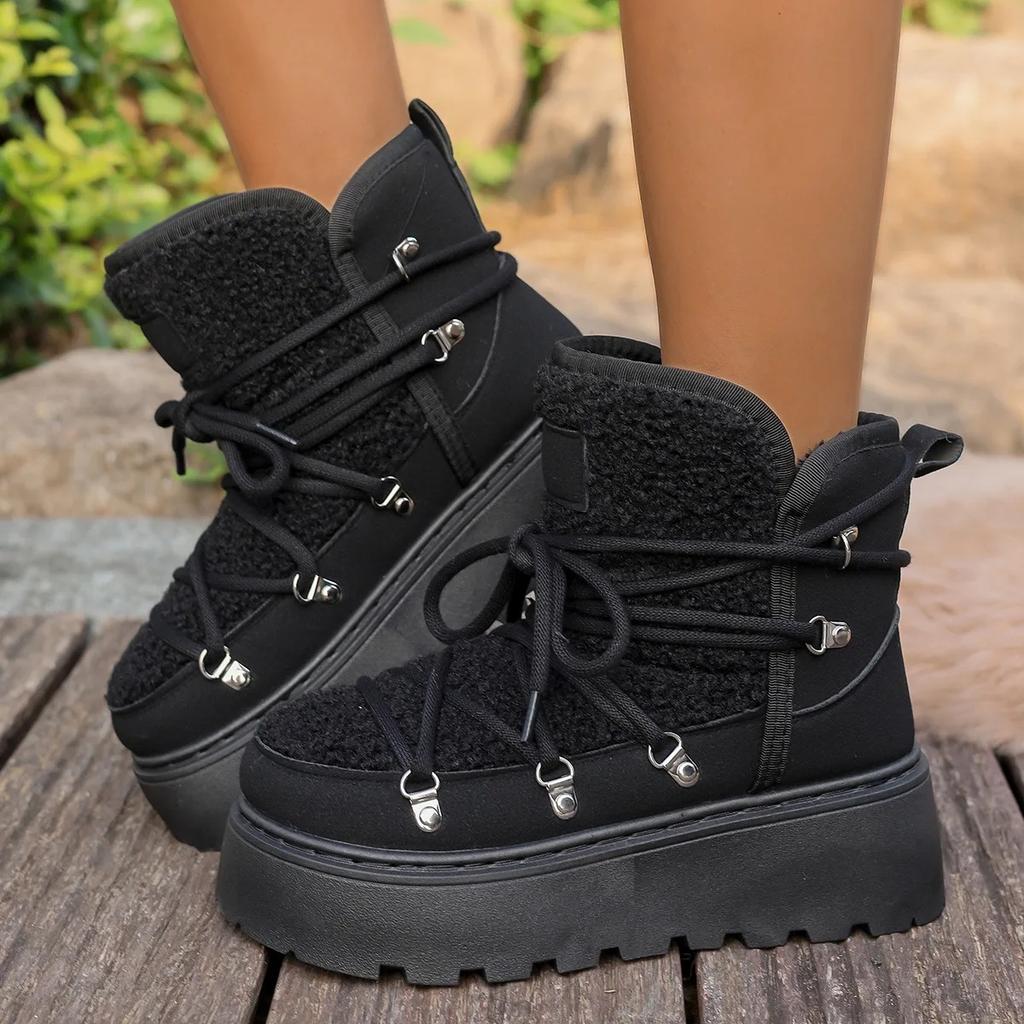 Fashionable Large Size Snow Boots Women's Cross Tie Thick Bottom Warm Cotton Boots Trendy Rubber Upgraded Version 2026