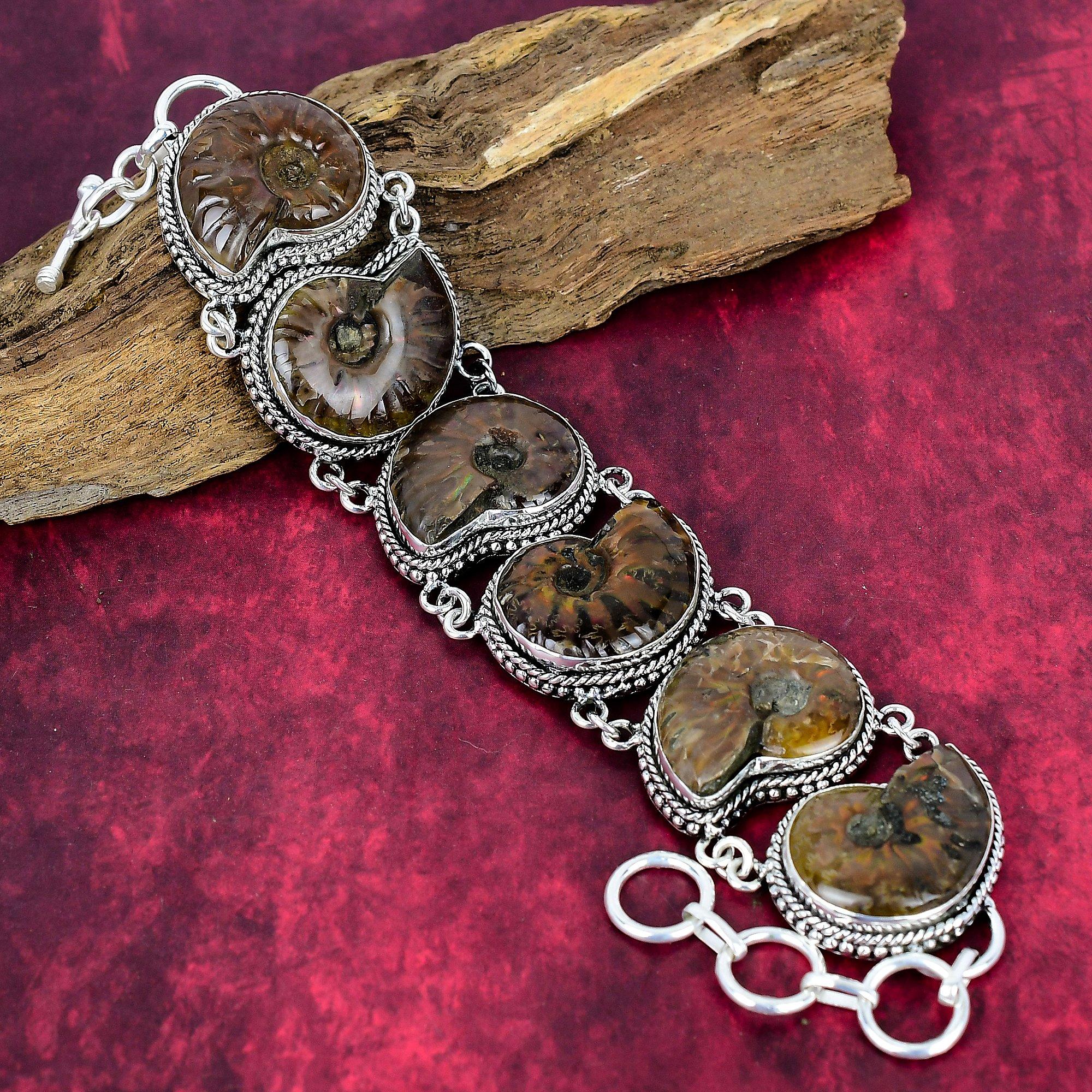 

Ювелирные изделия из ископаемого аммонита, браслет из цельного серебра 925 пробы с драгоценными камнями, украшения ручной работы, на День памяти