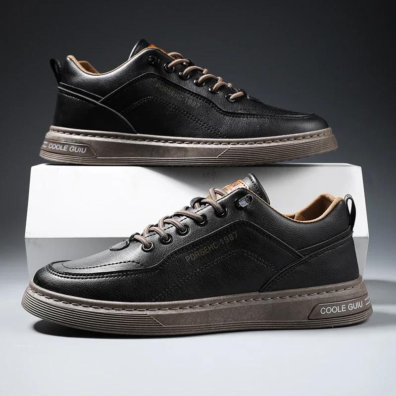 Casual Leather Shoes Men's Non-Slip Wear-Resistant Sports Shoes Fashion Solid Color Comfortable Flat Slip-On Casual Shoes Men