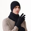 Thick Velvet Warm Windproof Three-Piece Set Big Head Circumference Knitted Hat Long Scarf Touch Screen Gloves