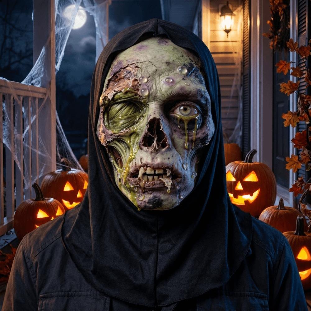2D Flat Printed Full Face Mesh Headgear Breathable Halloween Cosplay Mask Skull Zombie Mask Prank