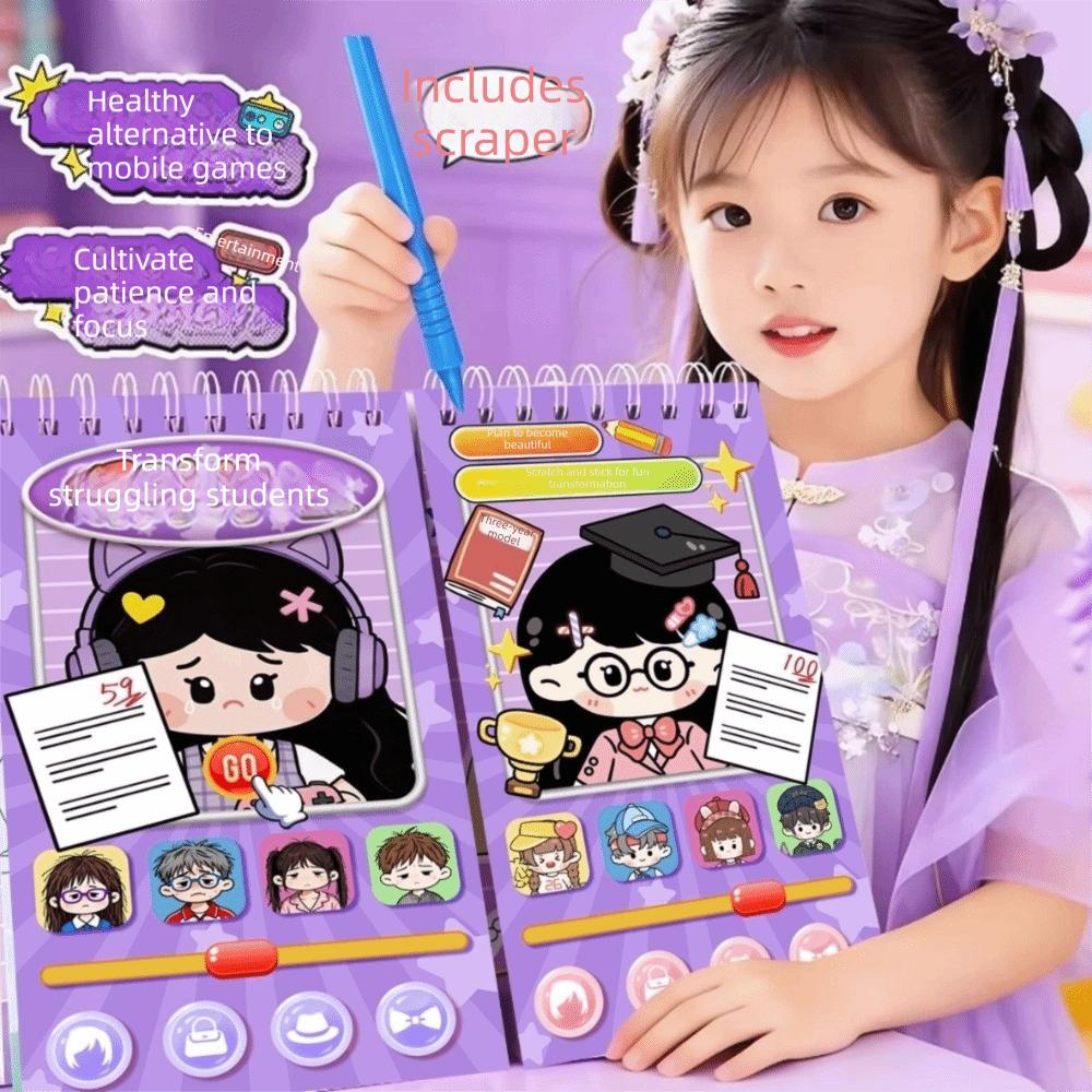 Renovation Family Members Character Dress-Up Sticker Book with Scraper Cartoon Quiet Book Children