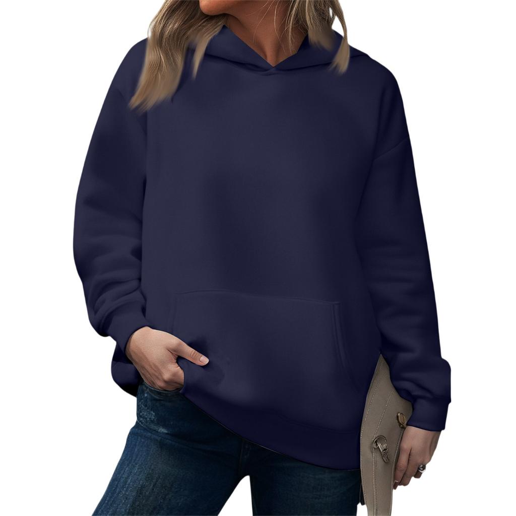Fashionable Women's Hooded Sweatshirt Casual Pocket Top Loose Pullover