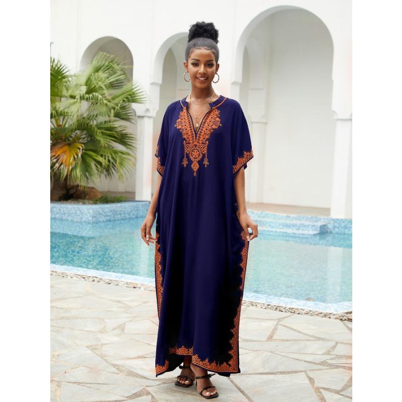 Women's Fashion Summer Spring Flower Pattern Print 1/2 Sleeves V-Neck Loose Waistline Casual Dresses