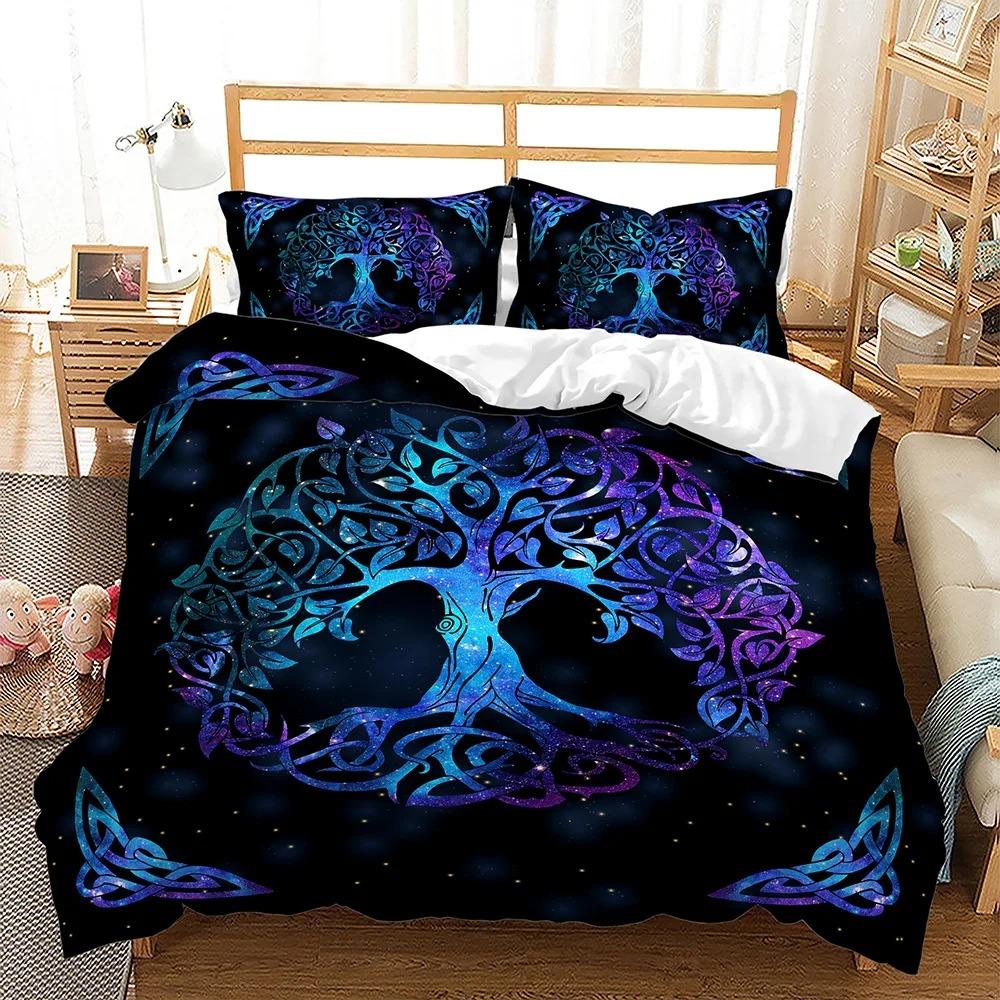 Tree of Life Duvet Cover Set Blue Tree with Black Background 3D Print Comforter Cover for Kids Boys Girls Polyester Bedding Set