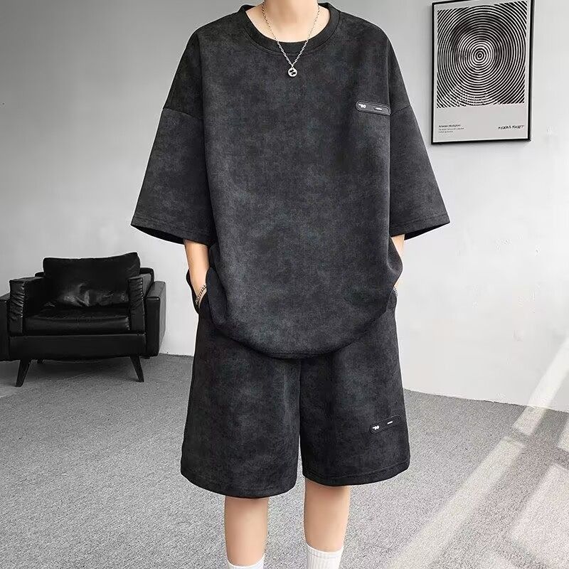 

Summer Suit Men s Tie-dye Three-quarter Sleeve T-shirt Shorts Trend Plus Size Men s Clothing A Complete Set of Casual Suits Men s Clothing XS чёрный