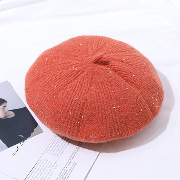 Autumn and Winter Women's Beret Plus Fleece Winter Knitted Hat Solid Color Women's Warm Hat
