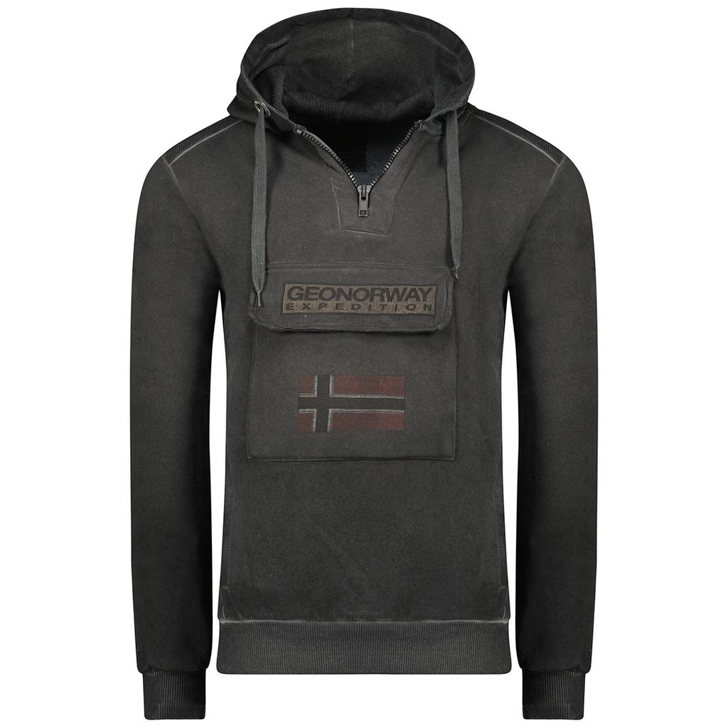 Bluza z kapturem męska Geographical Norway GYMCLASS EO TIEDYE BADGE MEN 100 zamek 3/4 czarna (WU8270H-GNO-BLACK)