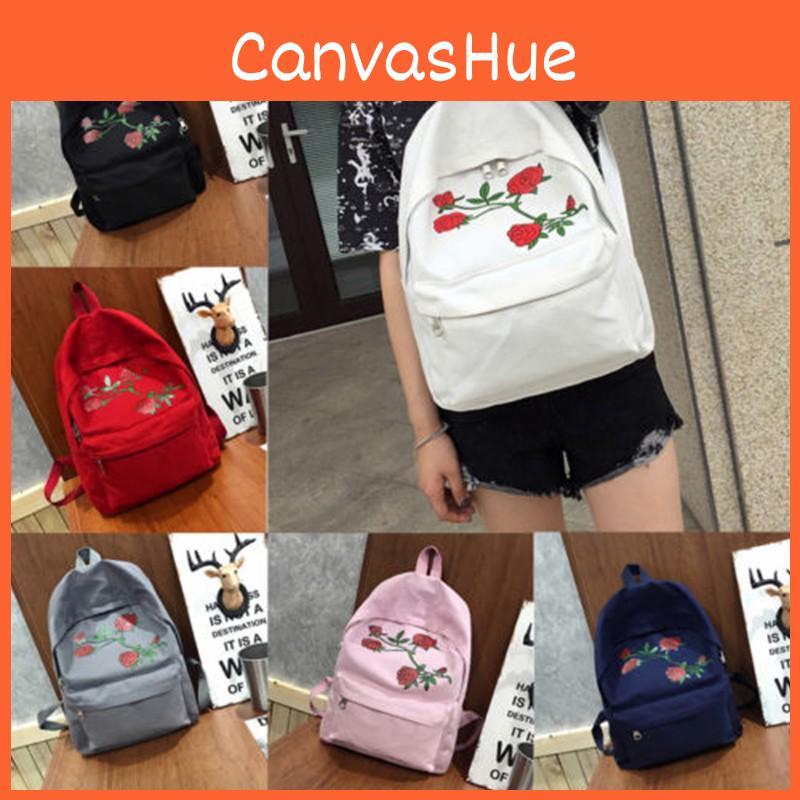 Rose Pattern Women Ladies Canvas Shoulder School Bag Girls Backpack Satchel