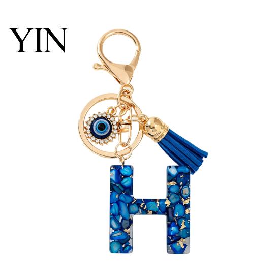 Portable Key Organizer Blue Series Keychain Pendant, Initial Letter Charm Chain with Eyes Comfortable To Carry Tassel Design, A-Z Holder for