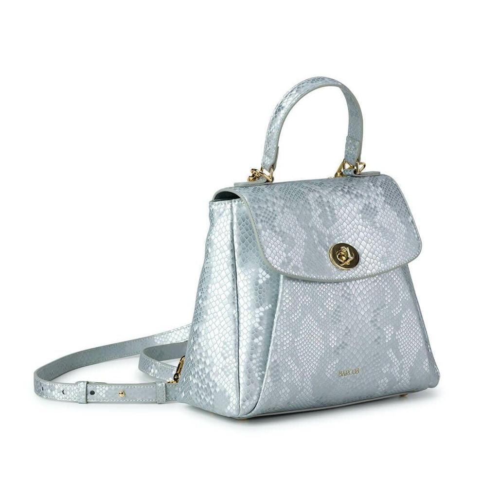 Barcos Python Print New Shoulder and Long Wallet Design with Standing Bottom Perfect for Commuting and Silver 3-Way Backpack, Material, Women's Bag,