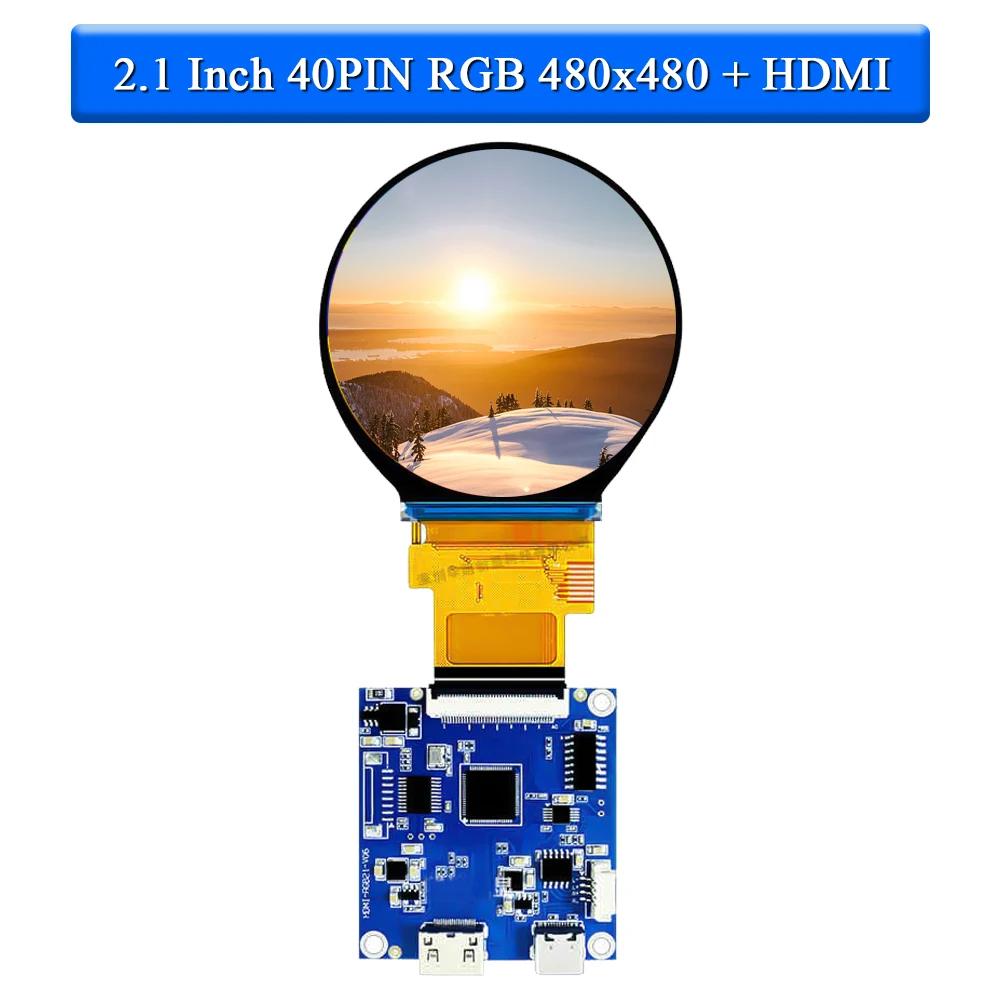 2.1 Inch TFT LED Display Module Round Screen HD IPS 480*480 SPI RGB Interface MIPI HDMI Driver ST7701S Capacitive Touch Screen