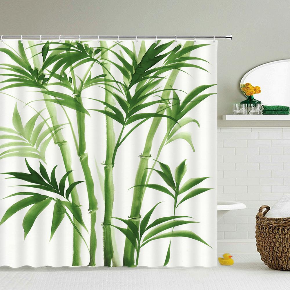 Tropical Green Plants Leaves Printed 3D Bath Curtains Waterproof Polyester Washable Bathroom Shower Curtain Screen With Hooks