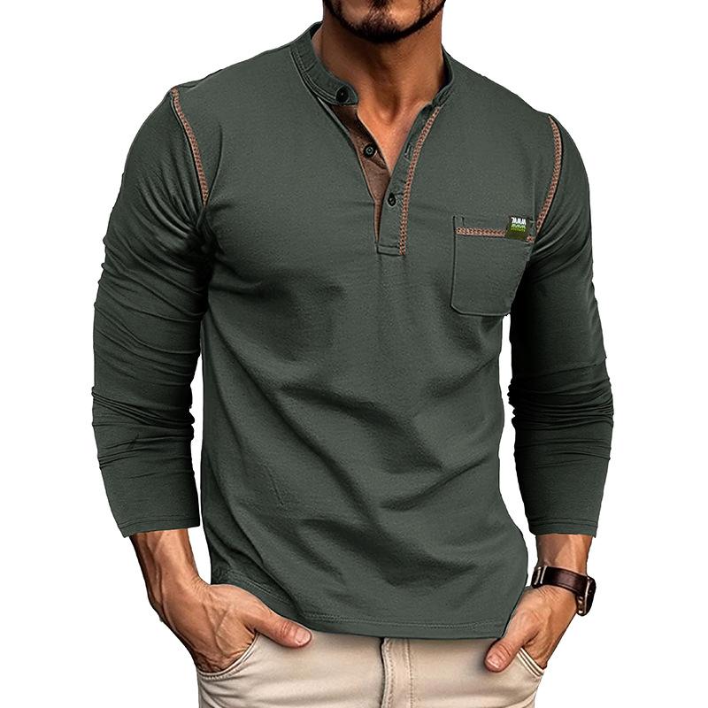 

Футболка Henley Colorblock для мужчин с длинным рукавом в европейском и американском стиле, осень/зима 2023 г. M темно-серого