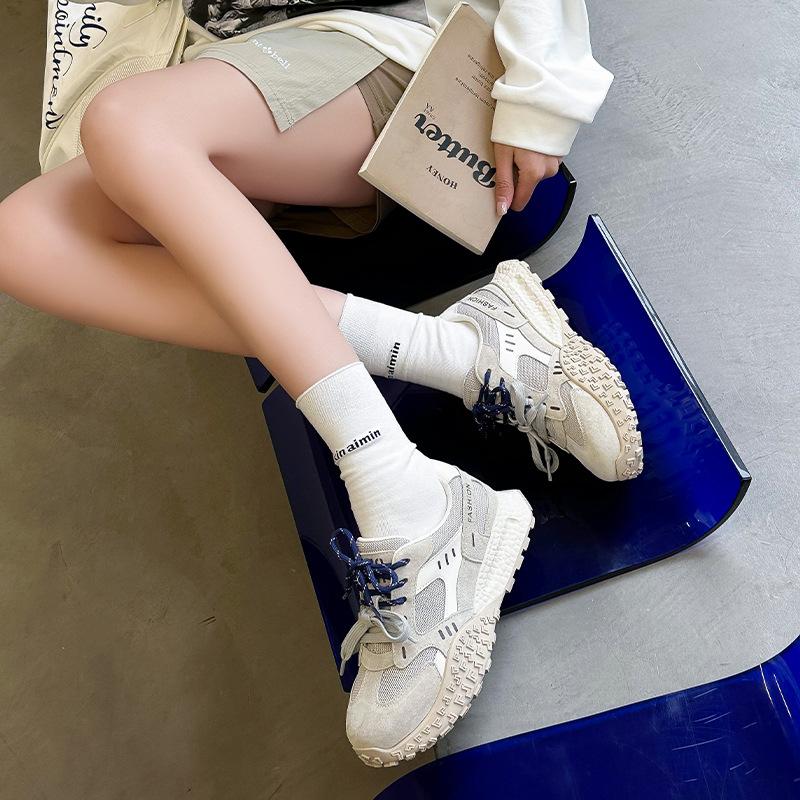 Muffin platform Forrest Gump shoes women's 2025 spring and summer leather mesh breathable sports shoes color matching versatile casual moral training