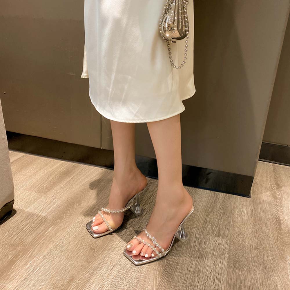 Moda Casual Femei Papuci Diapozitive Tocuri subțiri Înalte de vară în aer liber Mules Pantofi Stiletto Party Pompe Rochie Pantofi de nuntă Femei Mărime 39