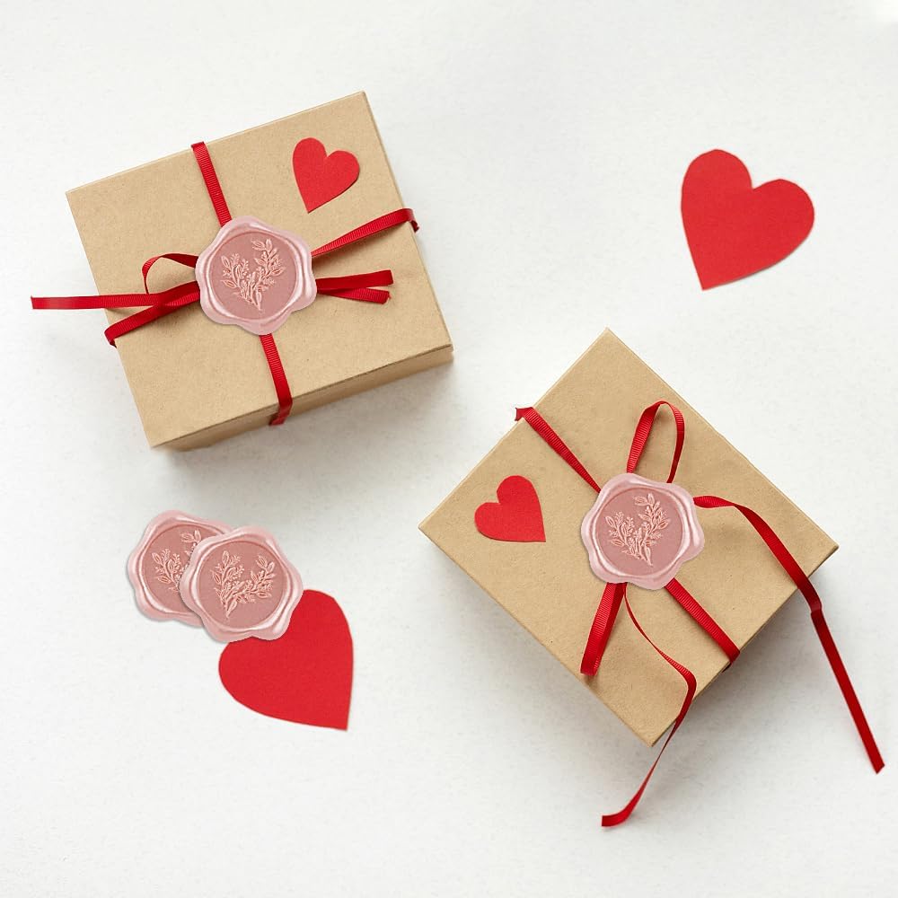 100Pcs Eucalyptus Wax Seal Stickers,Pink Self Adhesive Botanical Envelope Seal Stickers,Great for Gift Wrapping,Wedding Invitation,Greeting
