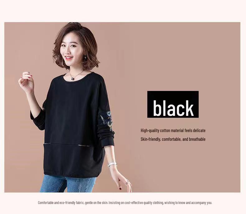 Women's Korean-Style Cotton Long Sleeve Sweatshirt - Loose Fit for Early Autumn.
