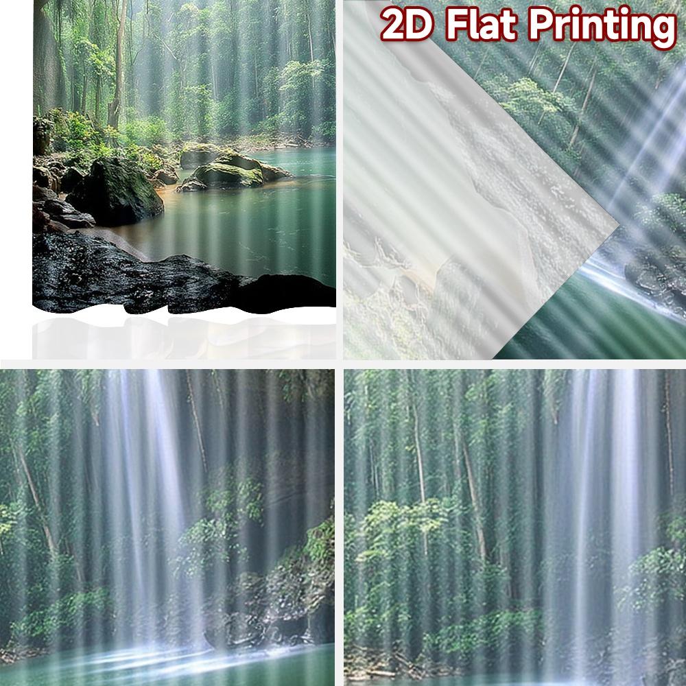 2D Flat Printing 2pcs Window Curtains Cave Waterfall Forest Nature Digital Printed Polyester Drapes Seasonal Party & Holiday