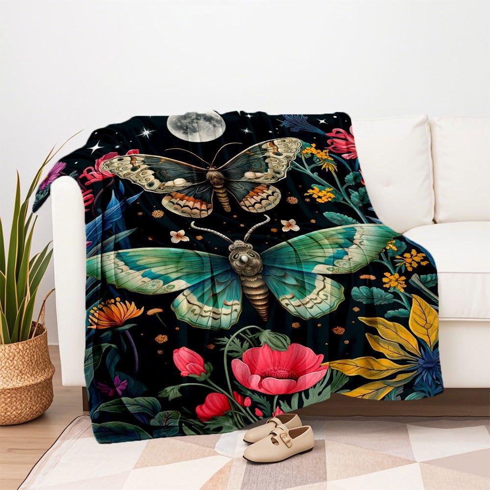 "Enchanted Garden Butterfly Wall Art Print"Blanket Flannel Throw Blanket for Sofa, Bed, Travel, Camping, Office, Couch, Chair, And Bed Gift