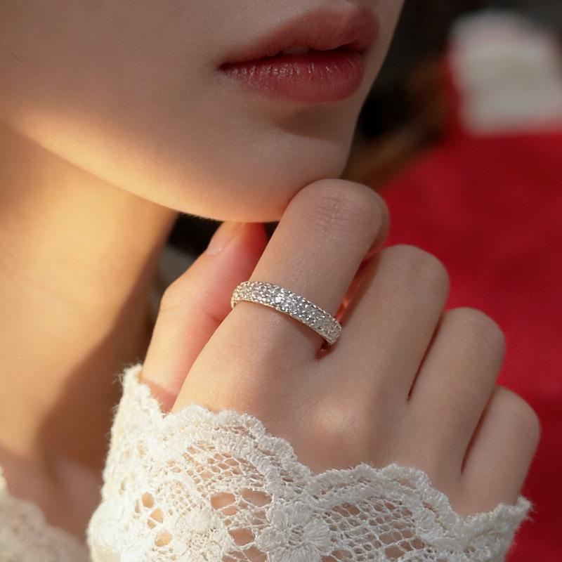 Fashion Texture Ring for Women Subtle Design Trendy 925 Sterling Silver Jewelry Textured Engagement Opening Rings 02876