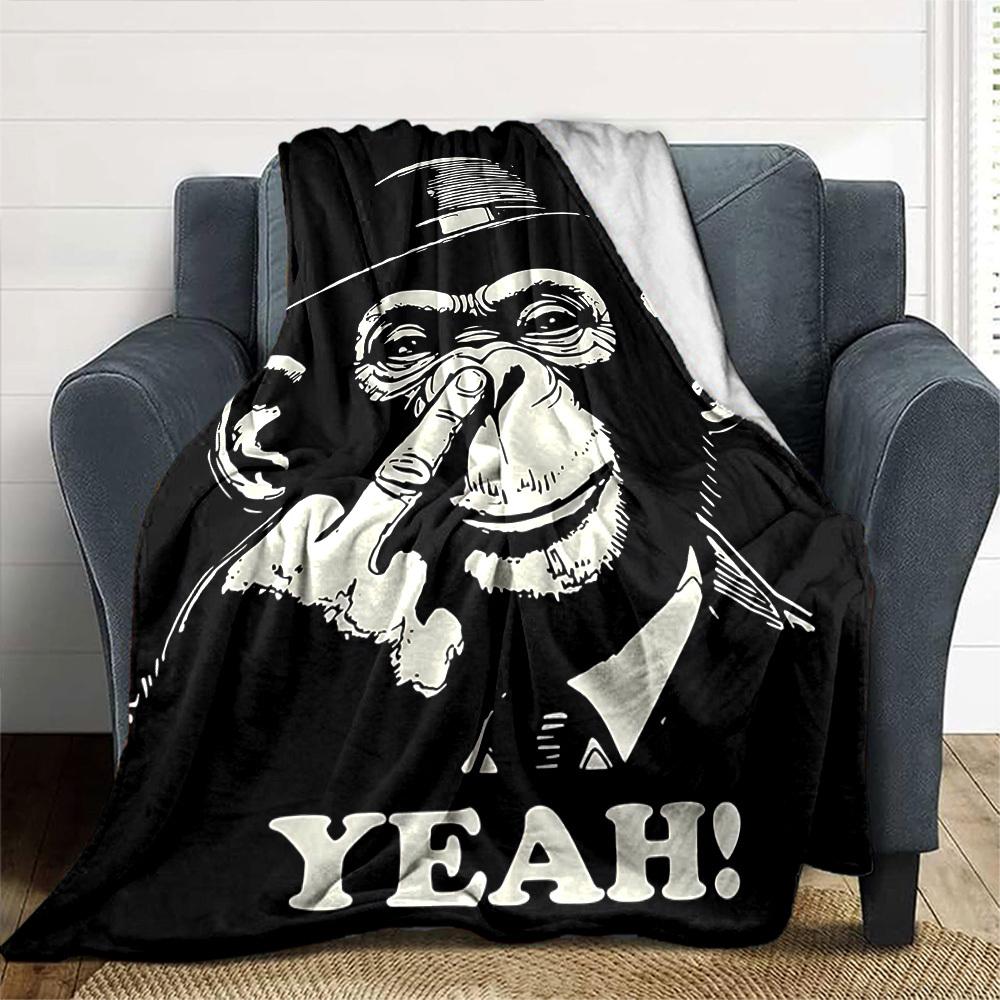 1pc Monkey Yeah! Throw Blanket Soft Flannel, Cozy All Season Polyester Perfect for Home, Office