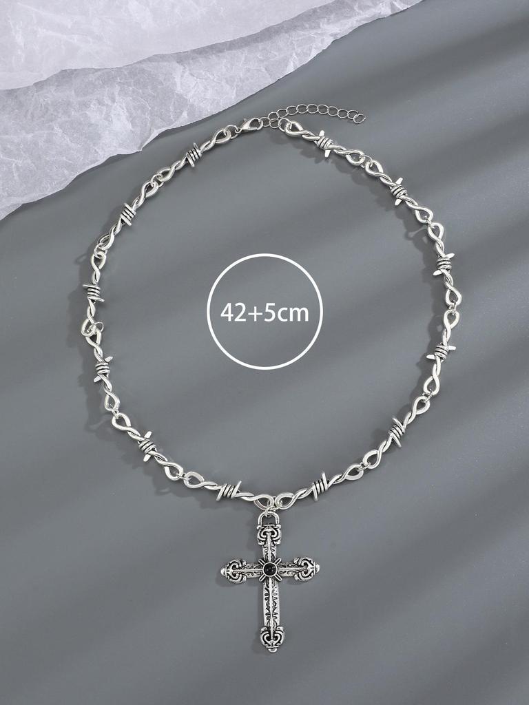 Women's Geometric Diamond Cross Necklace - European & American Punk Hip-Hop Style Choker