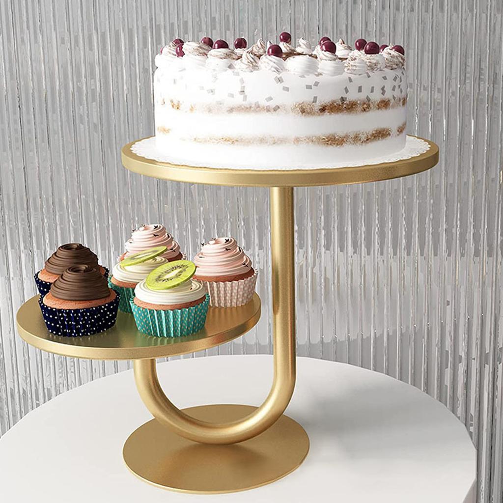 Elegant Two Tiers Birthday Cake Stand Iron Round Dessert Display Tray Metal Dessert Holder for Kitchen or Dining Room