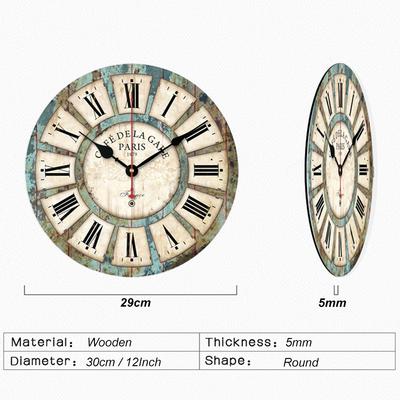 Vintage Duvar Saati Shabby Chic Ahşap Saat Romen Rakamıyla Yuvarlak Kuvars Sessiz Asılı Duvar Saatleri Oturma Odası Ev Dekor