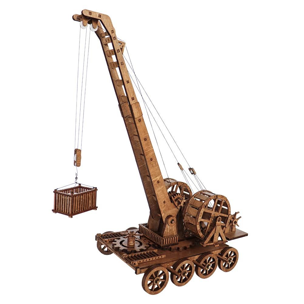 

YAQUMW European Medieval Retro Miniature Ancient Wooden Heavy Machinery with Liftable Crane, Craft and Building Challenge, 3D Handmade DIY Toy Puzzle