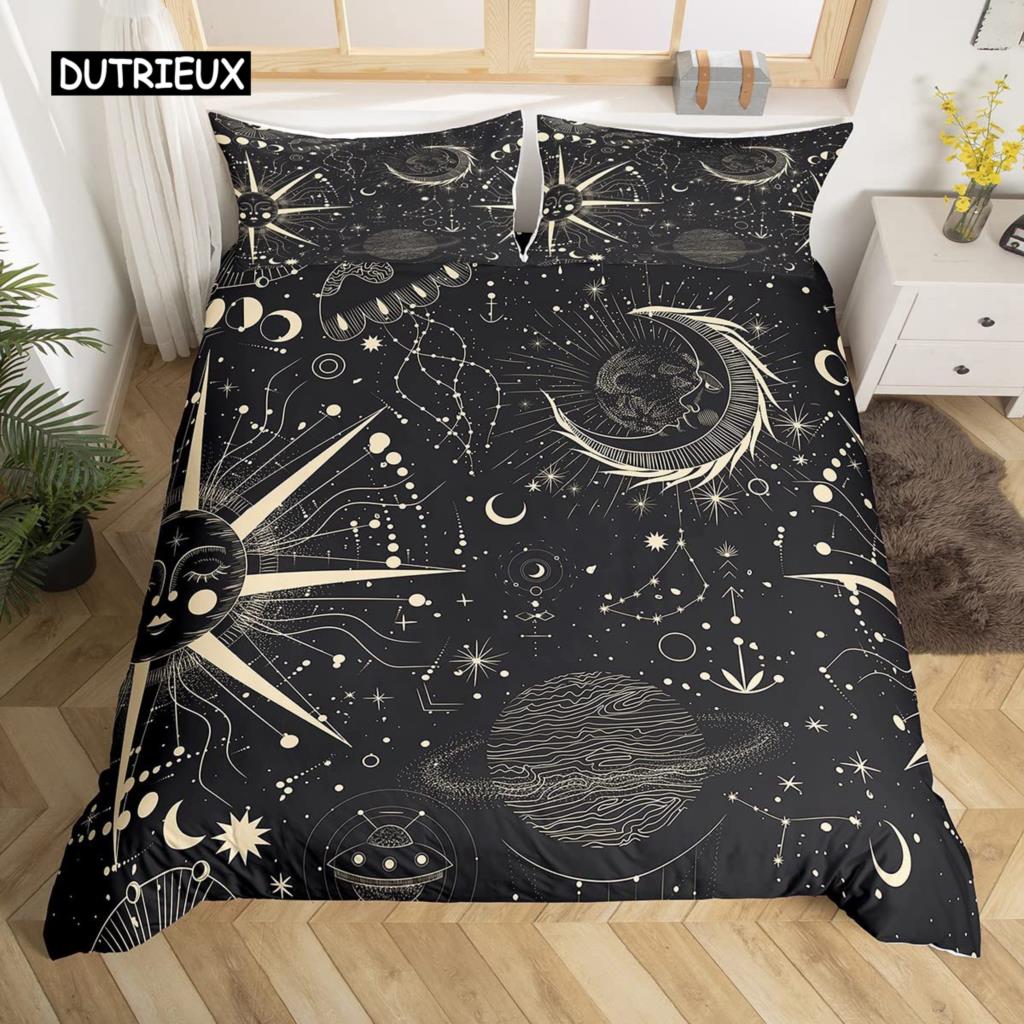 Sun and Moon Duvet Cover Set King Size Purple Liac Dream Catcher Star Bedding Set for Kids Children 2/3pcs Bohemia Quilt Cover