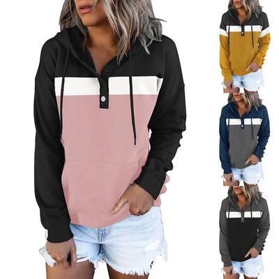 Damskie bluzy z kapturem Topy Casual Button Down Bluzy z długim rękawem i kieszeniami