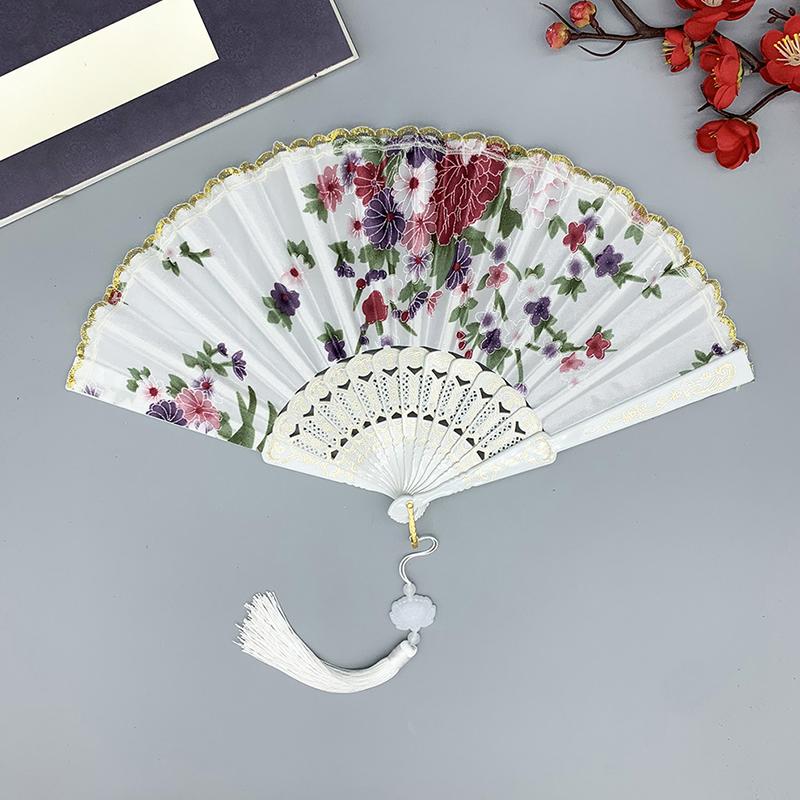 1Pc Flower Pattern Elegant & Luxurious Folding Fan Vintage Dance Fan Fashion Chinese Style Hand Held Stamping Design