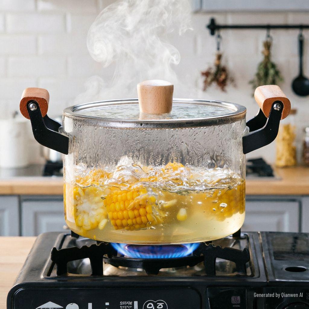 High Borosilicate Glass Soup Pot with Lid for Electric Stoves, Transparent Double Ear, Wood Handle.