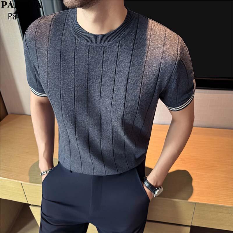 PATOVA Men s Premium Lyocell Linen Striped Knit T-Shirt 3XL