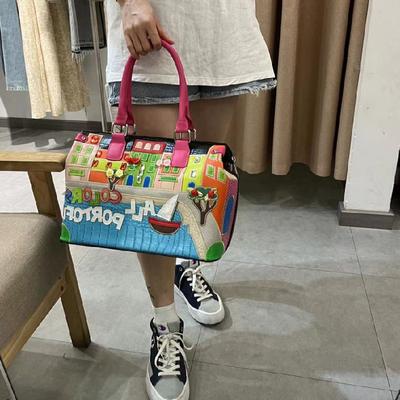 Women'S Handbag Splicing Embroidery Cartoon Shoulder Bag Large Capacity Messenger Bag