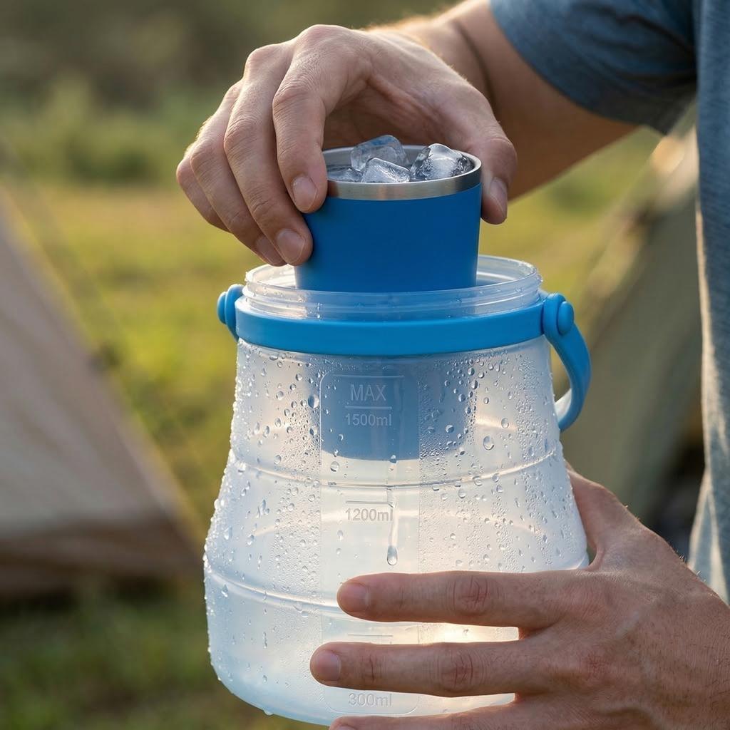 Camping ao Ar Livre Portátil Alimento Portátil Silicone Recipiente de Armazenamento de Alimentos Bebida Fria Balde de Gelo 1600ml